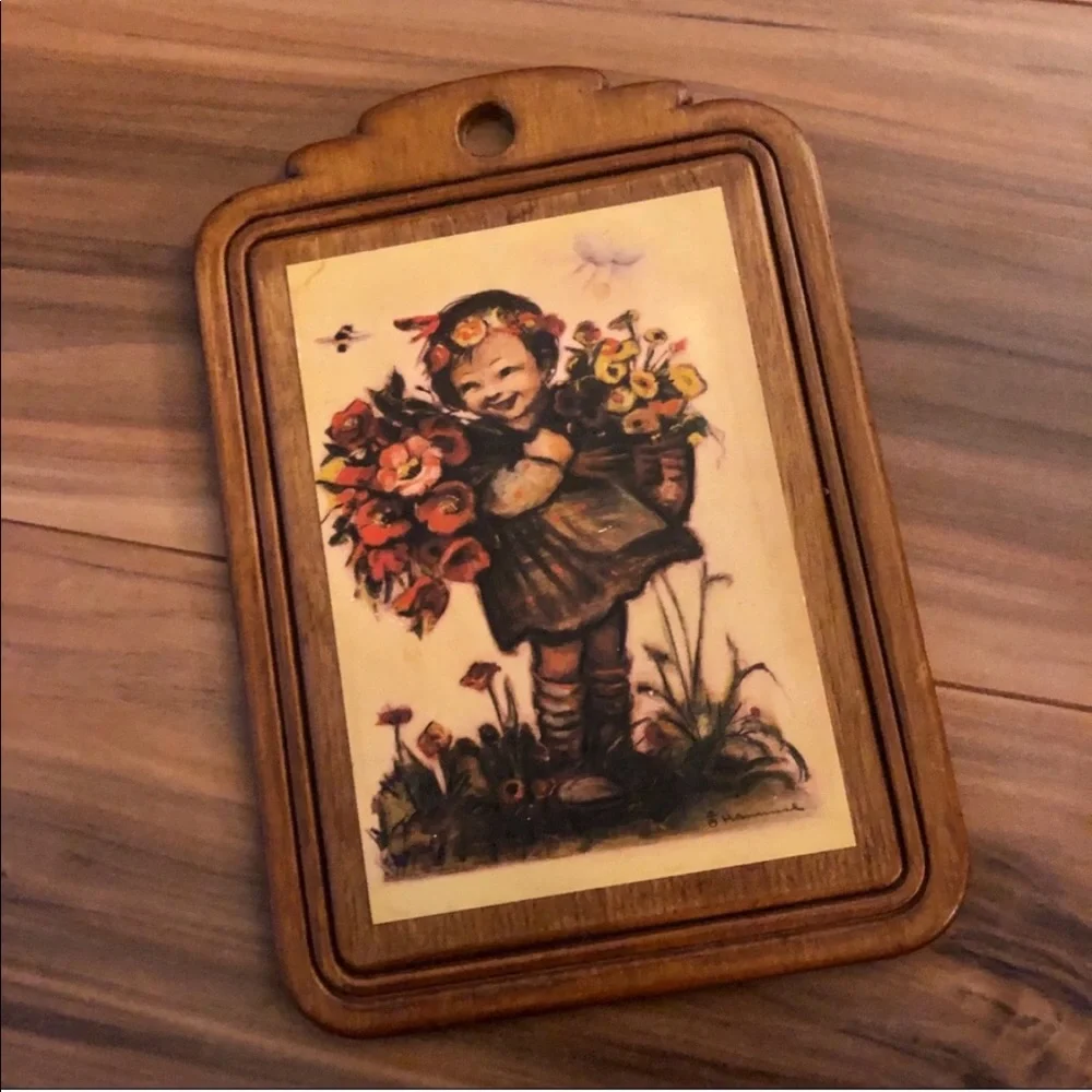 1970’s Evan’s Wooden Hobo Flower Girl Wall Art, Made‎ in the USA